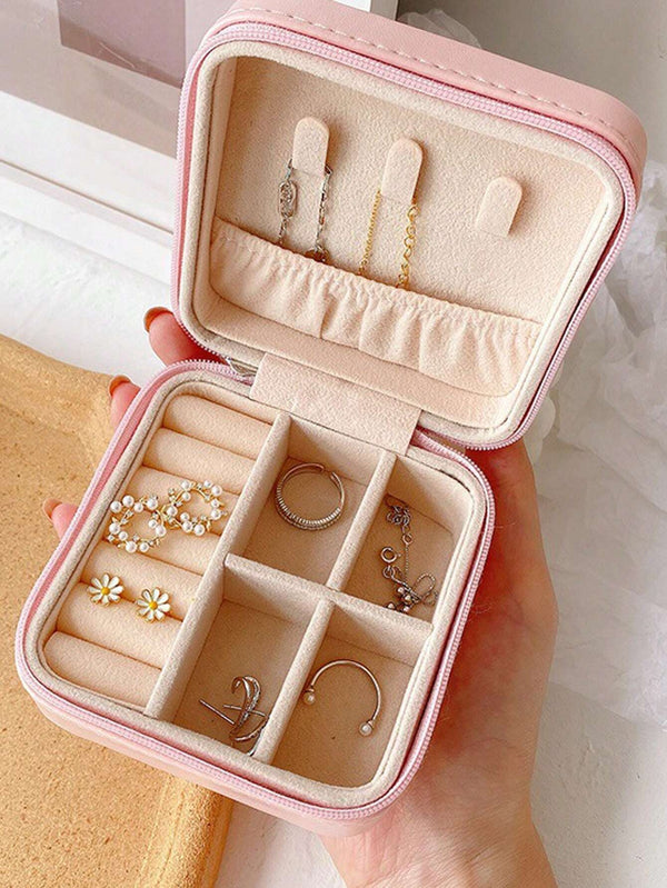 Jewelry Storage Box Leather Jewelry Stand Earrings Ring Box Cosmetics Beauty Container Organizer ( random color )